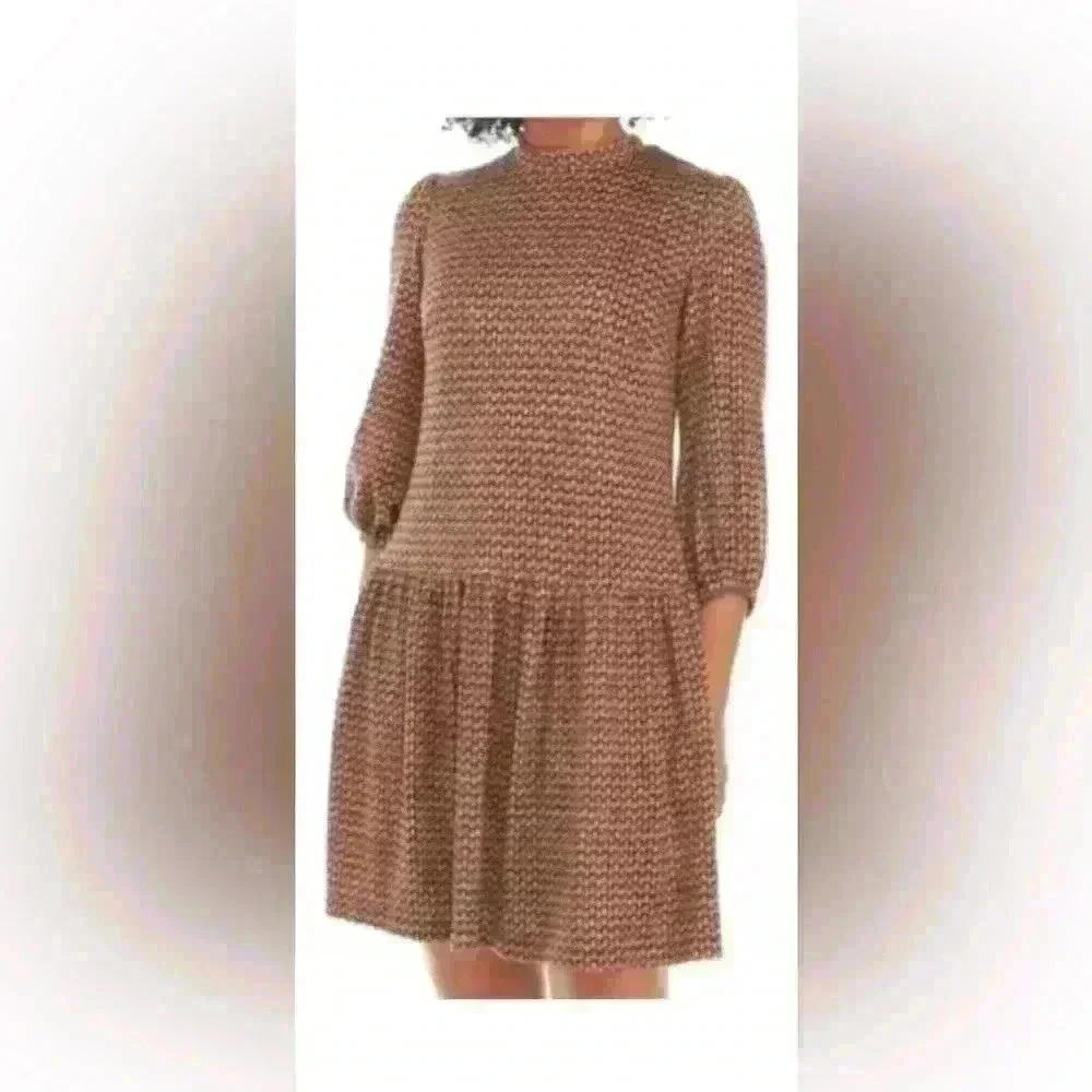 52seven Hacci Drop Waist Mock Neck Dress Sz M Brown multicolor - Picture 1 of 14